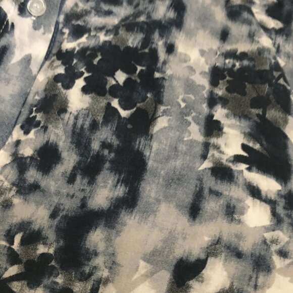 Coco Y Club White and Blue Floral Tie Dye Print Rayon Button Down Shirt - Picture 8 of 15